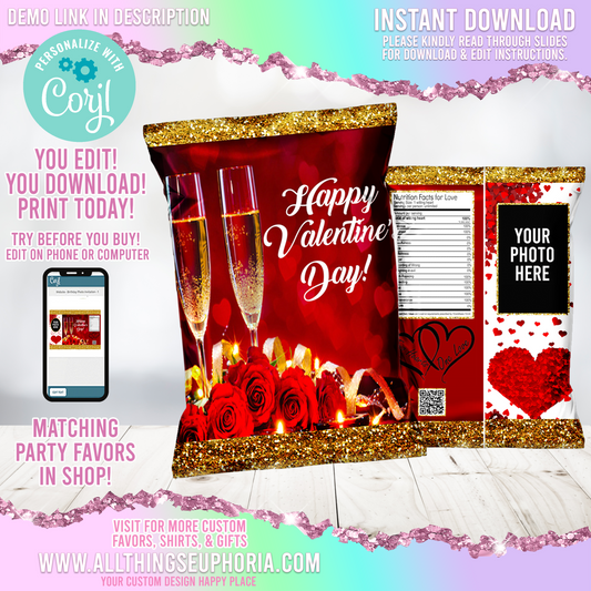 Valentine Champagne Chip Bag